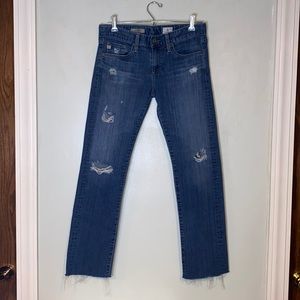 AG The Tomboy Relaxed Straight Distressed Cut-Off Jeans-Sz 26R